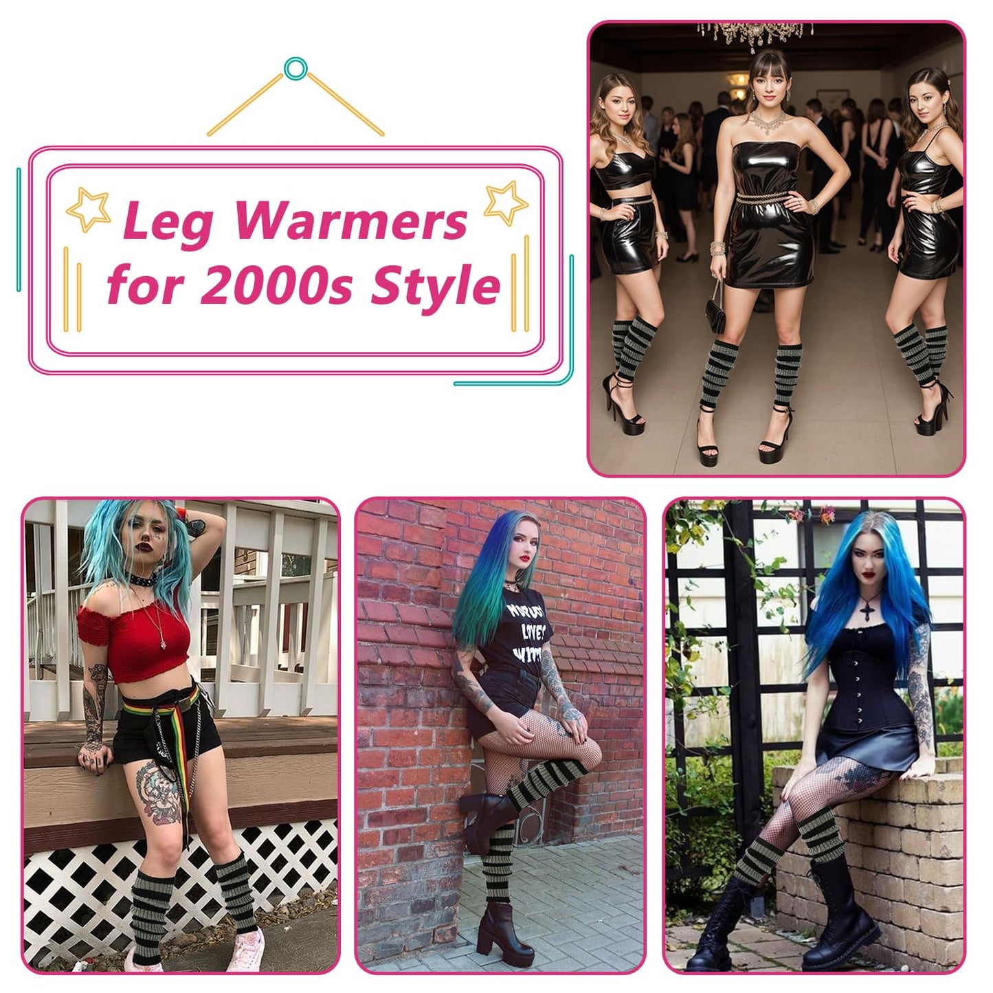 Junely Leg Warmers 80s Goth Leg Warmer Knit Legwarmers Halloween Emo Kawaii Lolita Gyaru Gothic Accessories for Ballet Figure Skating Ice Skating Dance Black Grey