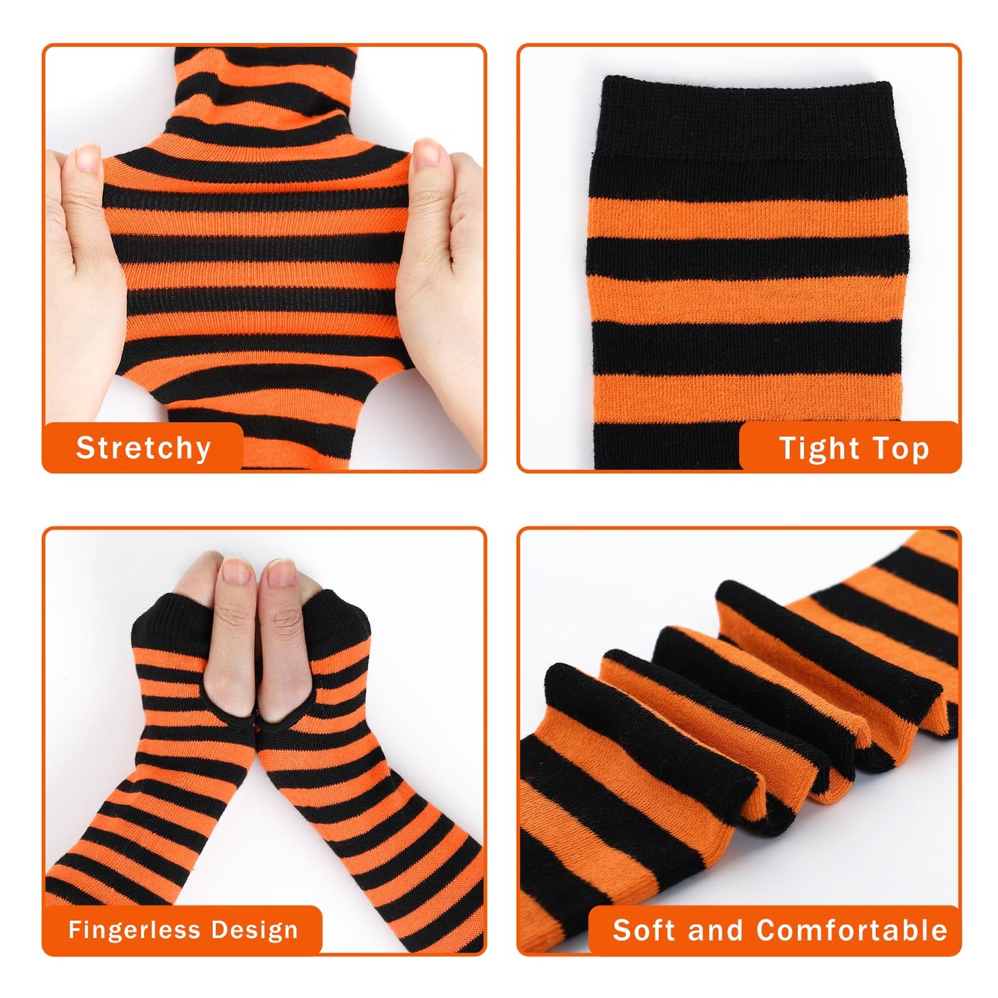 Junely Striped Thigh High Socks Over the Knee Stockings Extra Long Halloween Cosplay Costume Accessories Gifts Orange and Black