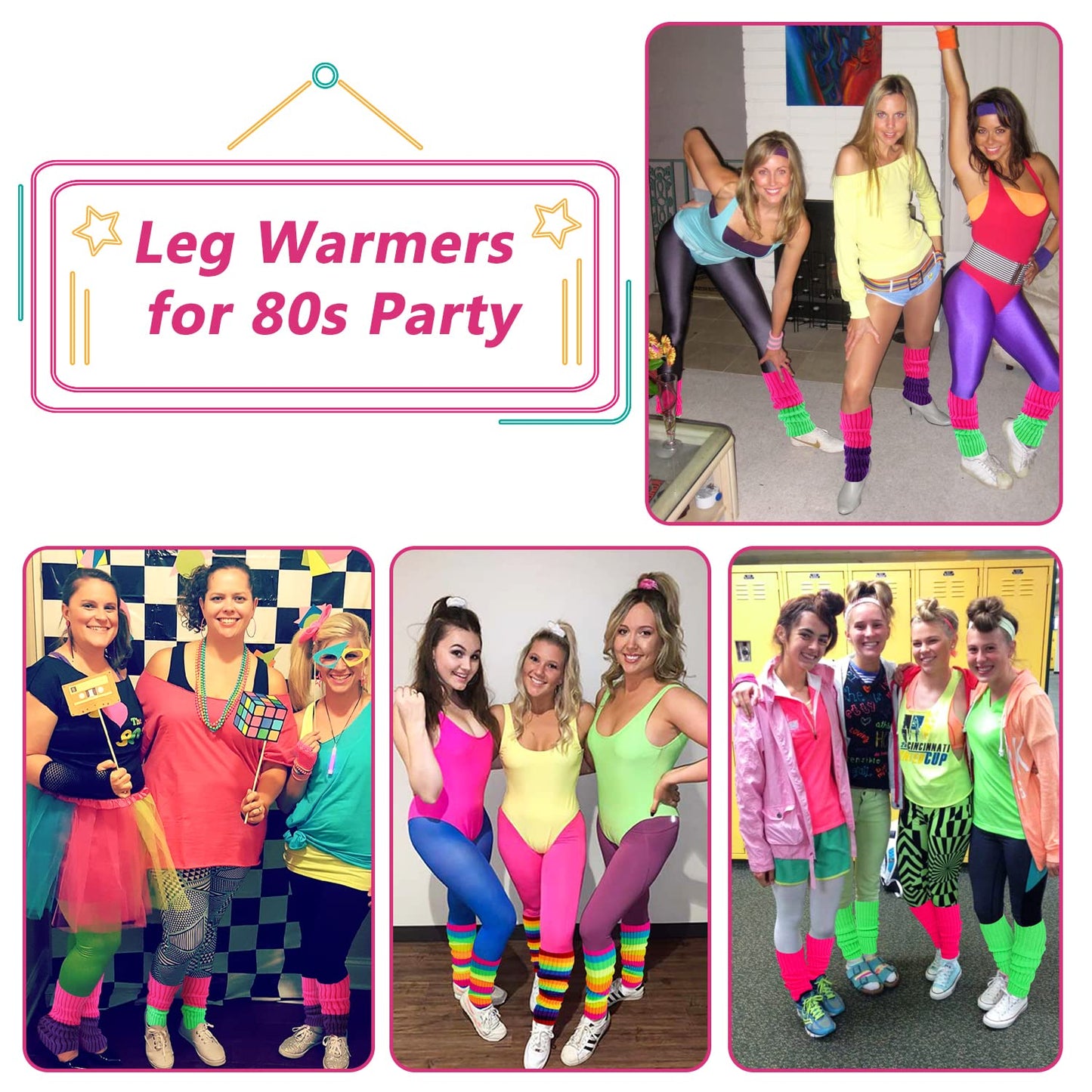 Junely Leg Warmers 80s Leg Warmer Knit Legwarmers Neon for Mardi Gras Ballet Dance Figure Skating Ice Skating Boot Pink Green Purple