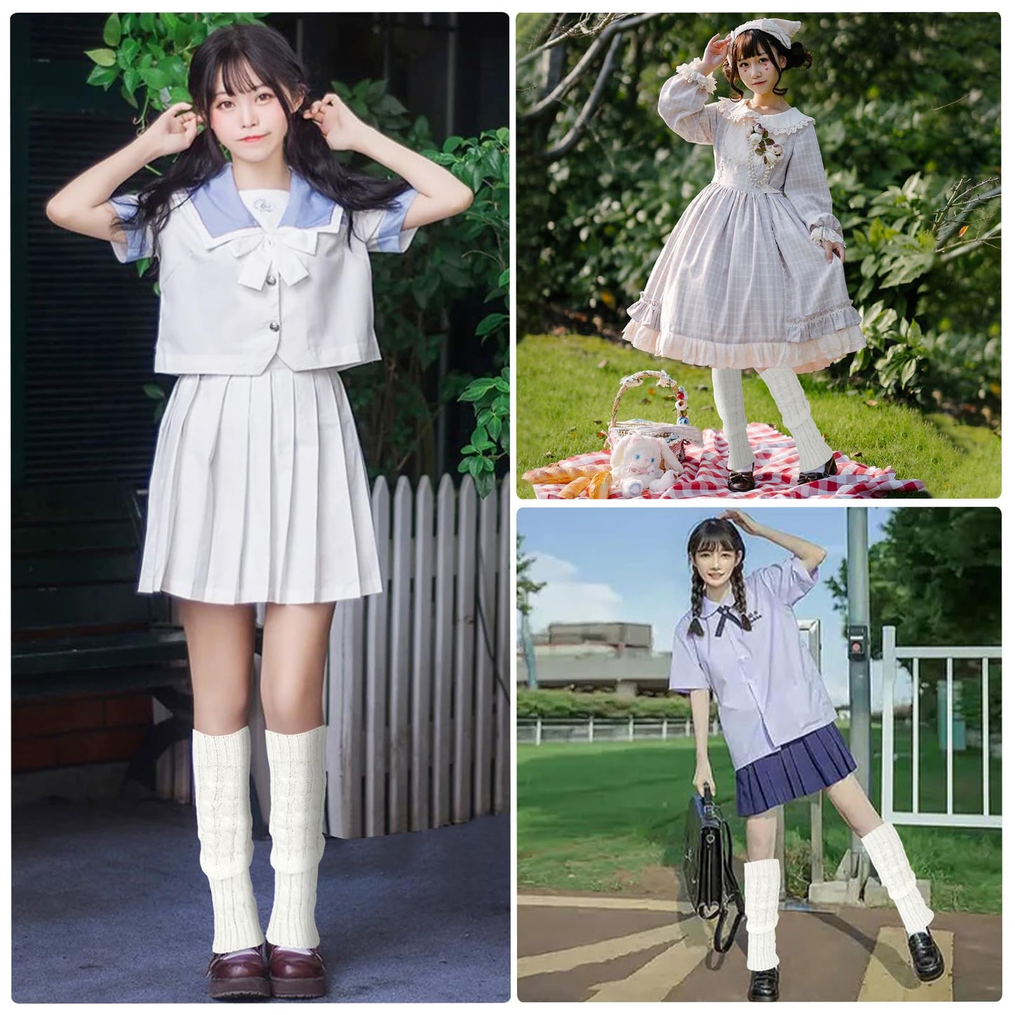 Junely Leg Warmers 80s Kawaii Leg Warmer Knit Legwarmers Halloween Lolita Gyaru Goth Emo Gothic Accessories for Ballet Figure Skating Ice Skating Dance White