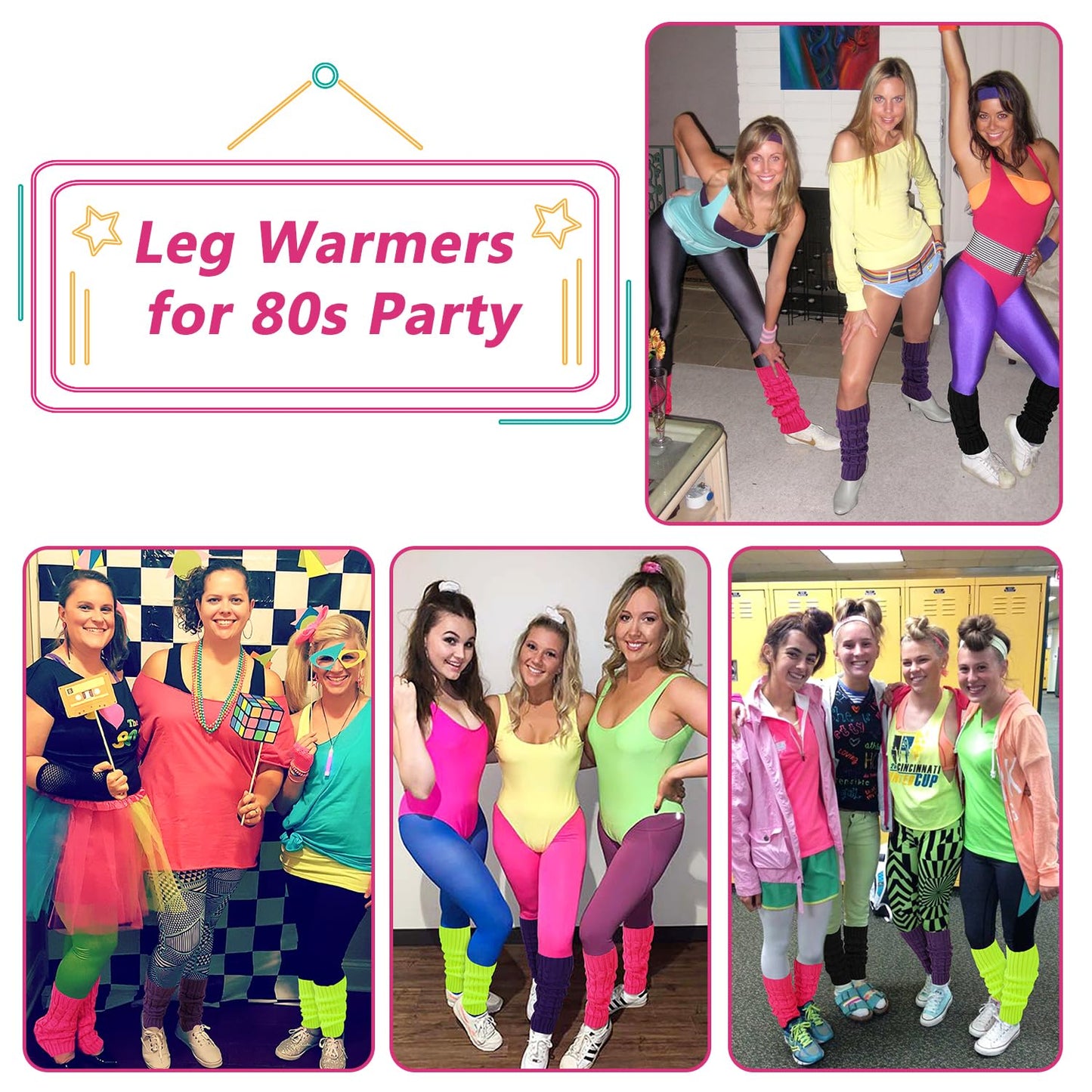 Junely Leg Warmers 80s Knit Leg Warmer Neon Legwarmers for Mardi Gras St Patricks Day Halloween Christmas Ballet Dance Figure Skating Ice Skating Boot Yellow